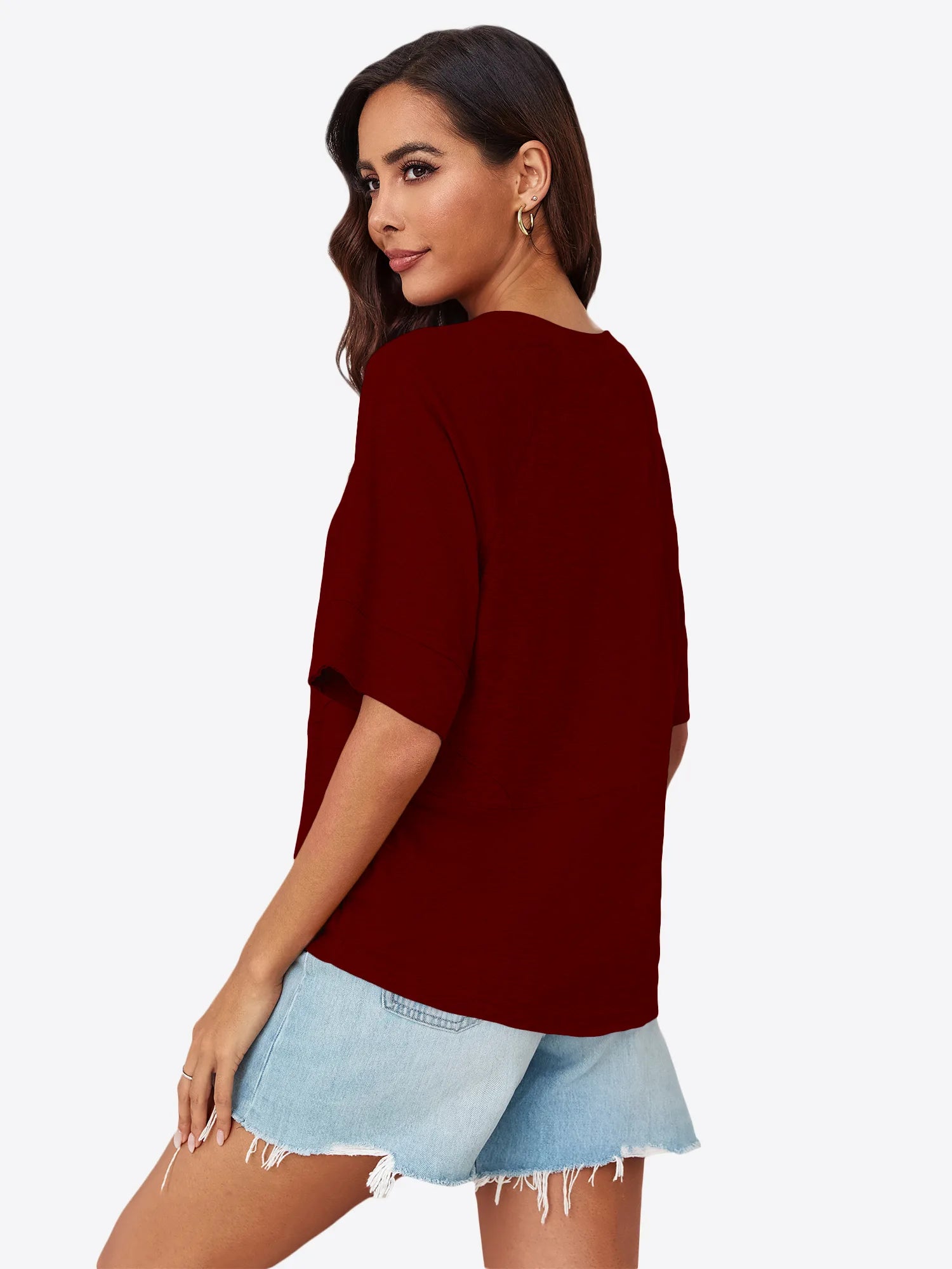 Tankaneo Women's Oversized 3/4 Sleeve Crewneck T-Shirt