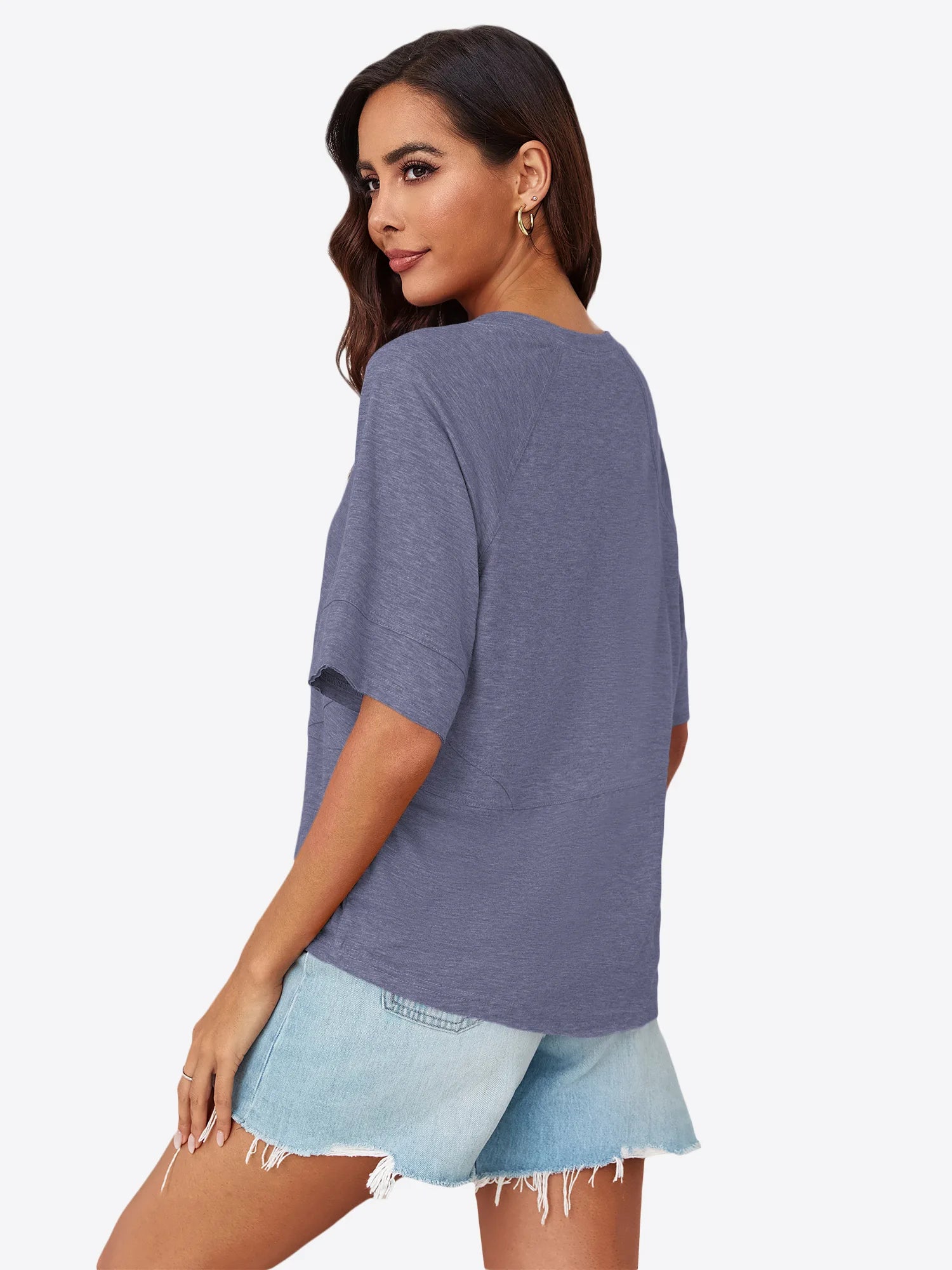 Tankaneo Women's Oversized 3/4 Sleeve Crewneck T-Shirt