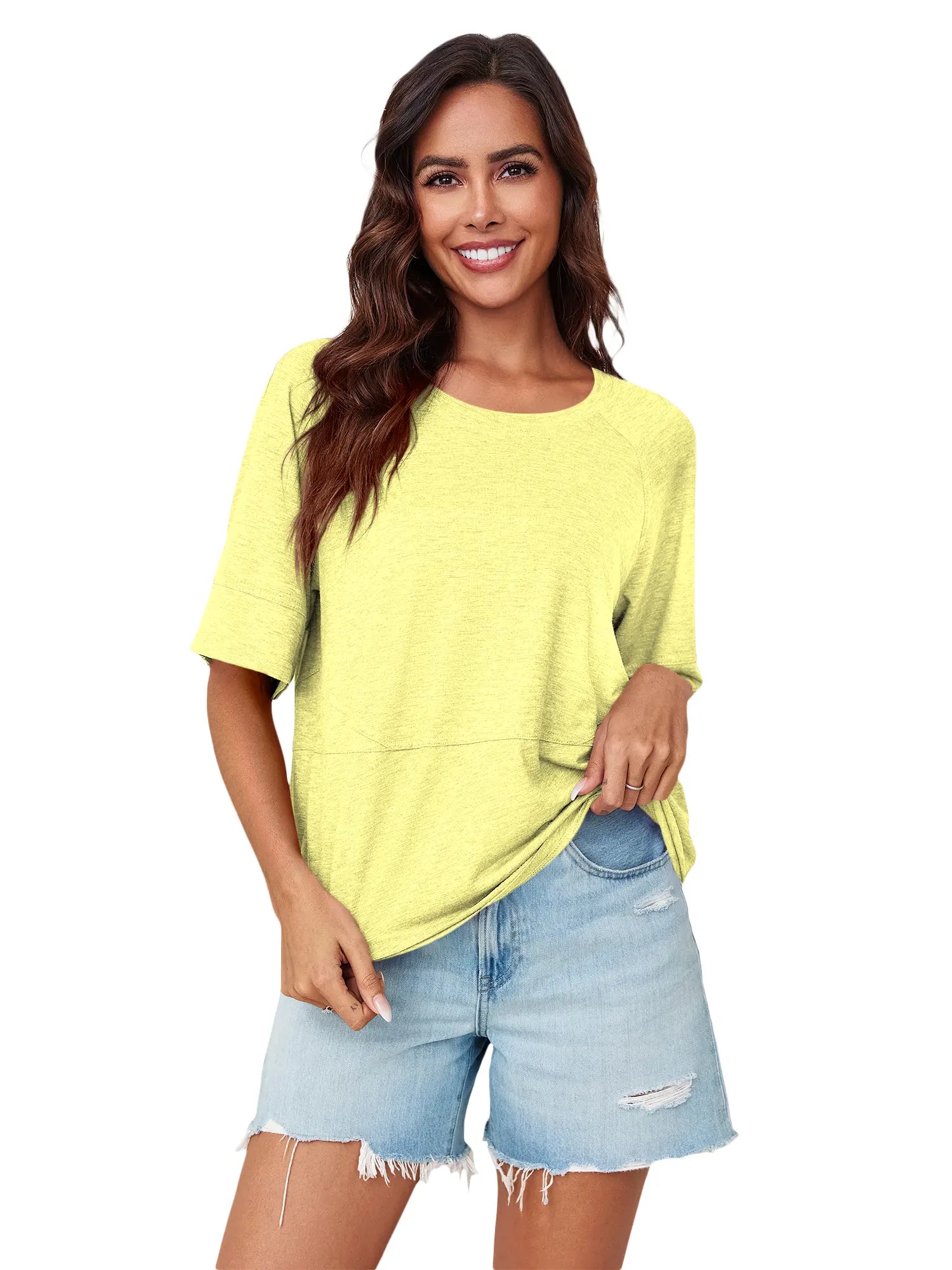 Tankaneo Women's Oversized 3/4 Sleeve Crewneck T-Shirt