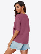 Tankaneo Women's Oversized 3/4 Sleeve Crewneck T-Shirt