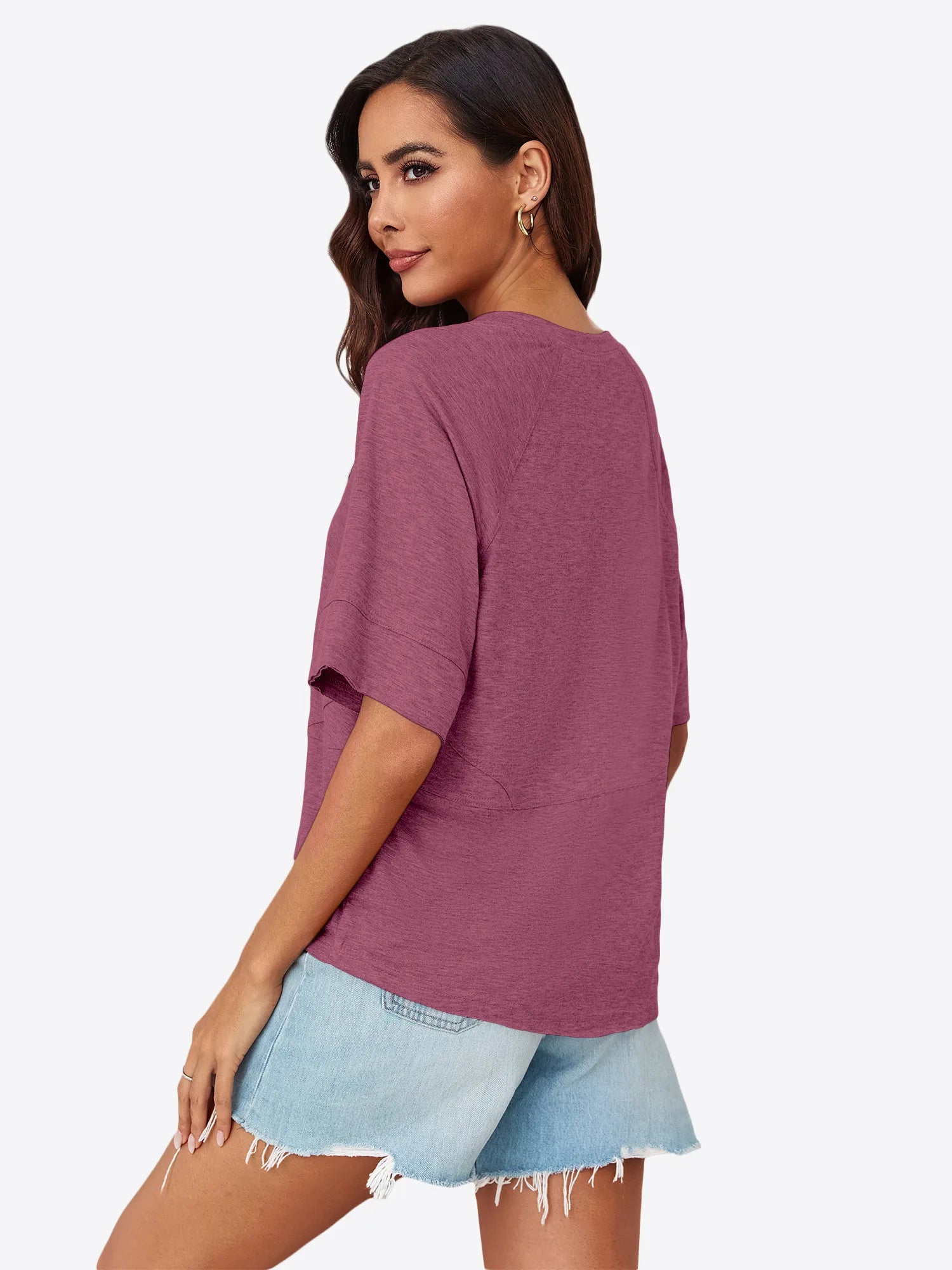 Tankaneo Women's Oversized 3/4 Sleeve Crewneck T-Shirt