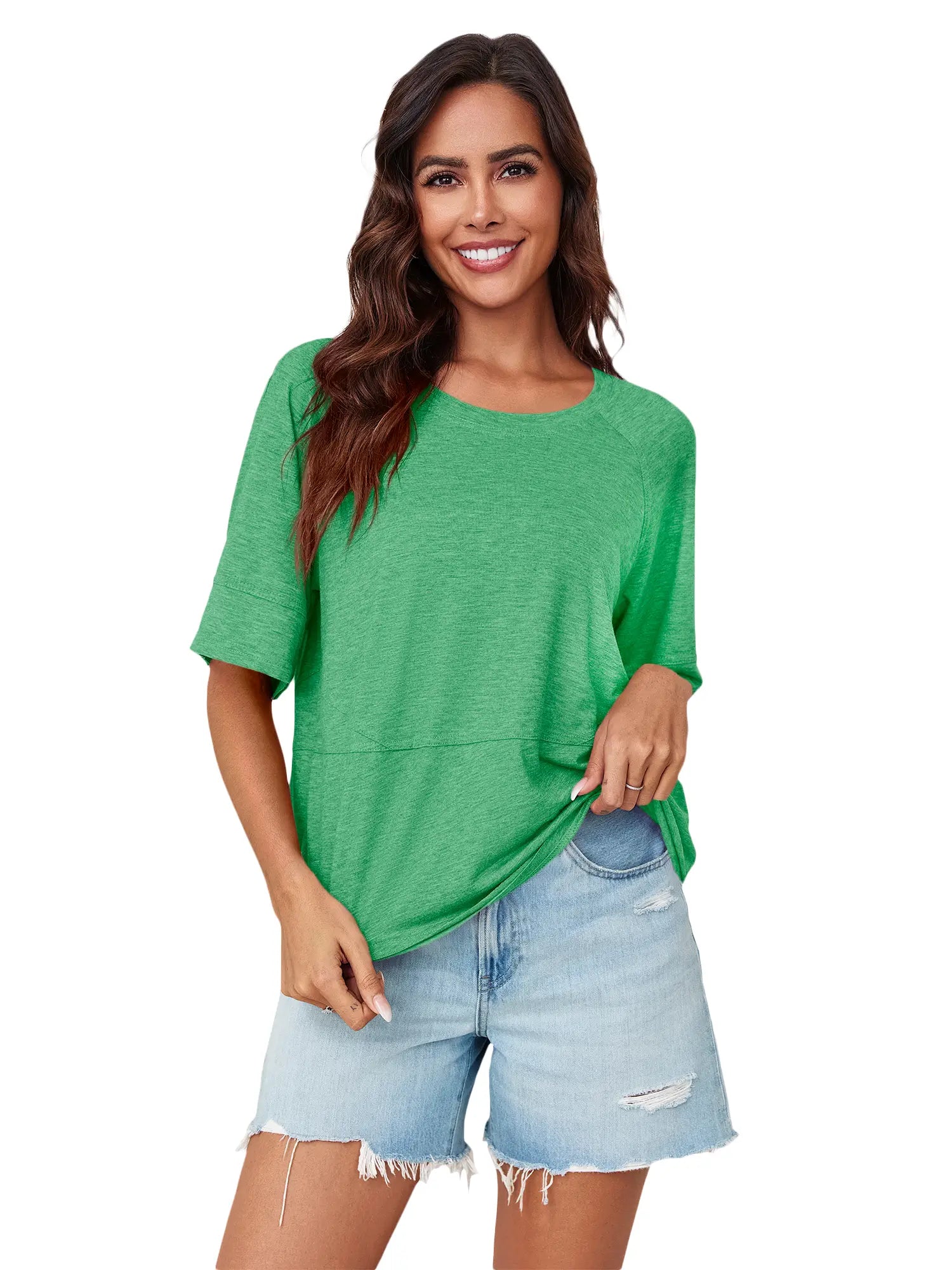 Tankaneo Women's Oversized 3/4 Sleeve Crewneck T-Shirt