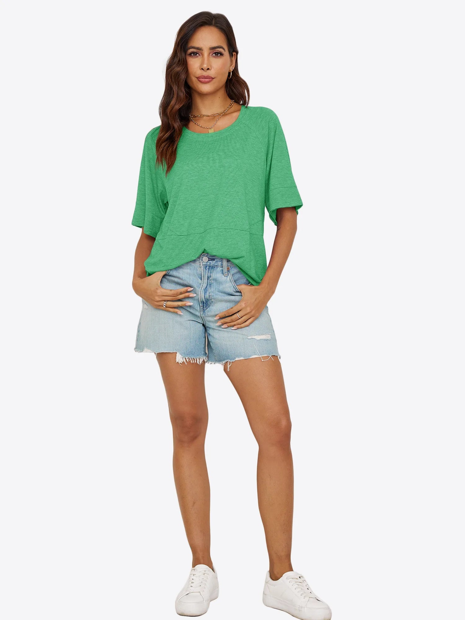 Tankaneo Women's Oversized 3/4 Sleeve Crewneck T-Shirt