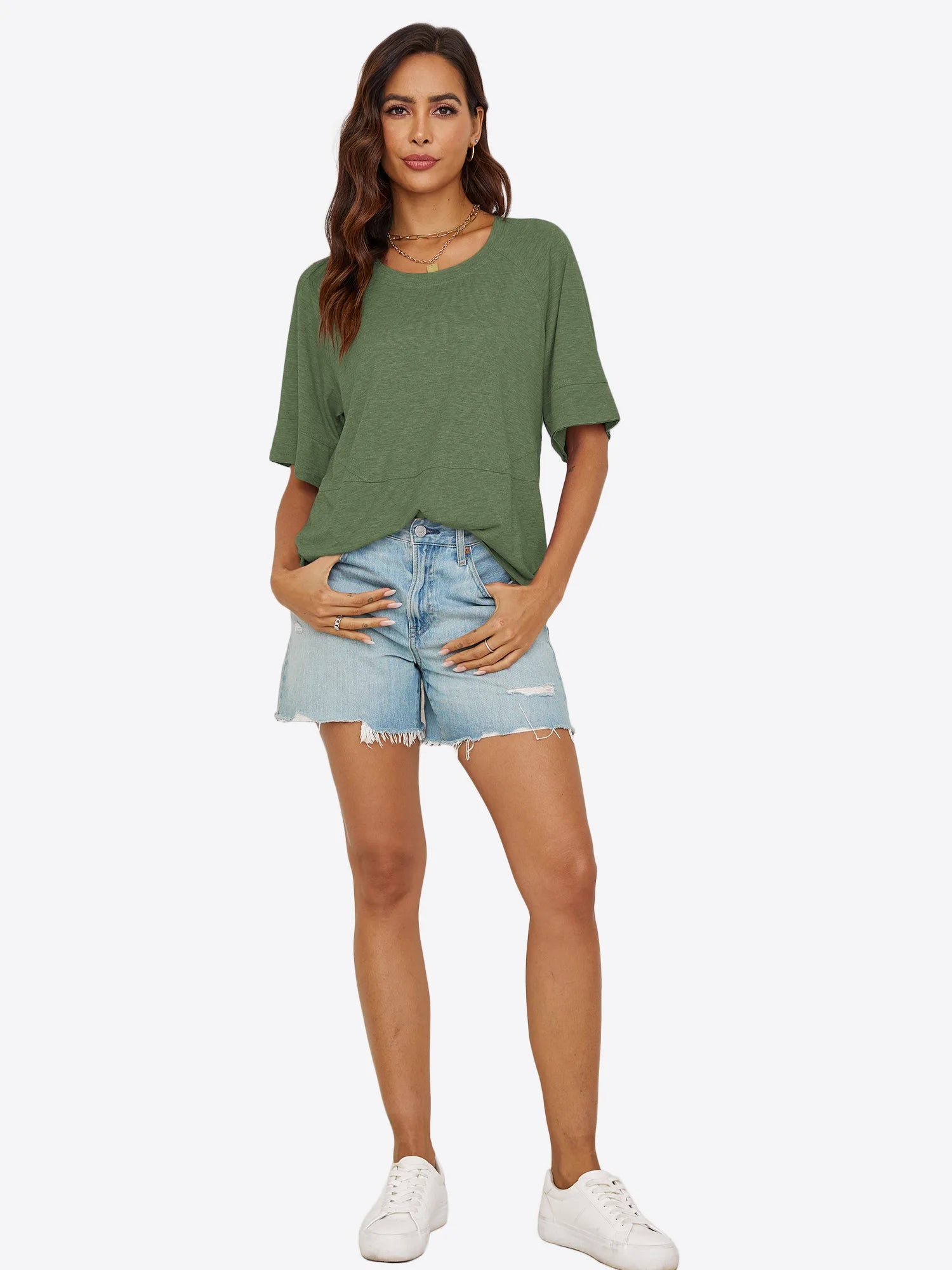 Tankaneo Women's Oversized 3/4 Sleeve Crewneck T-Shirt