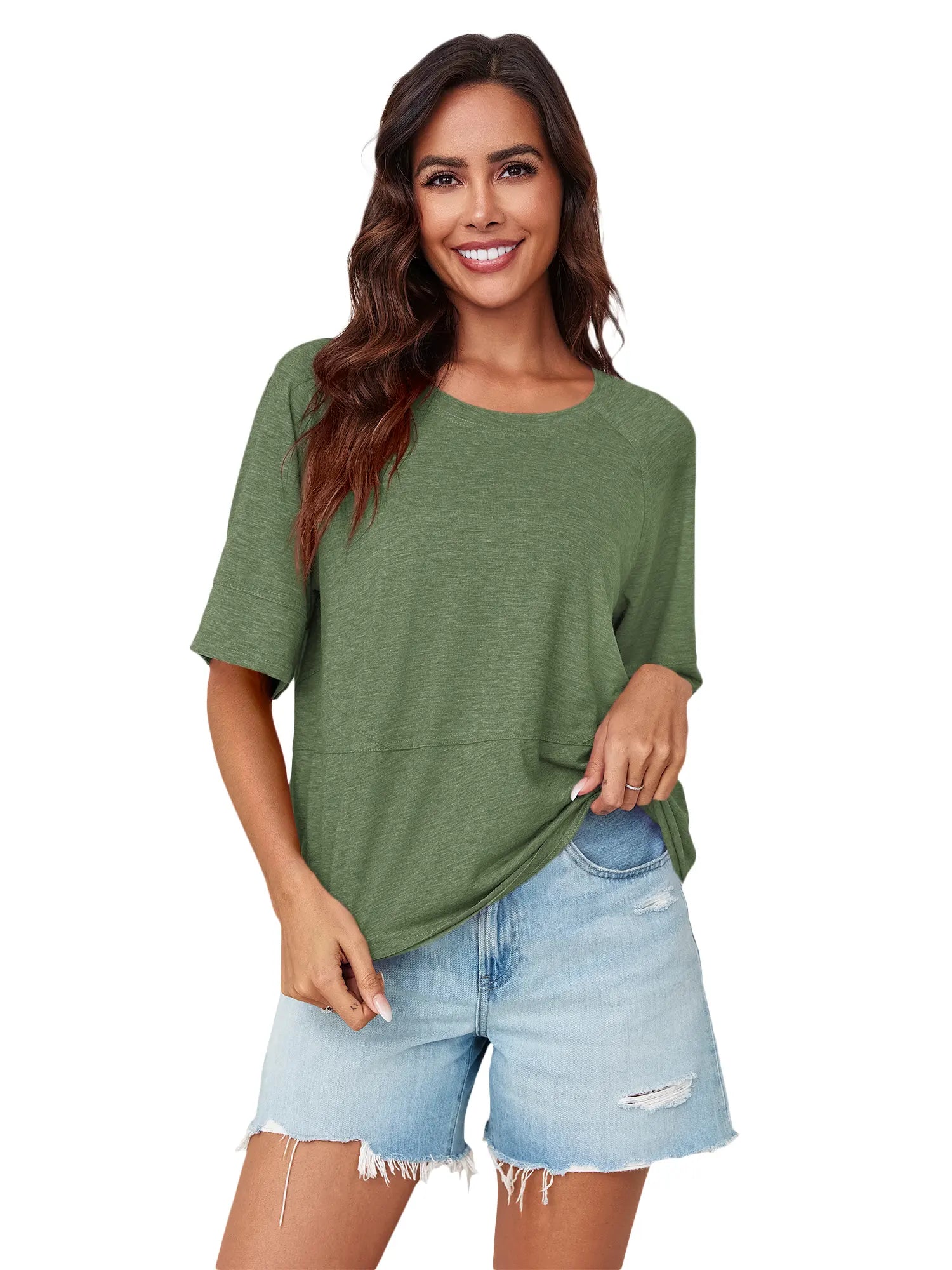 Tankaneo Women's Oversized 3/4 Sleeve Crewneck T-Shirt