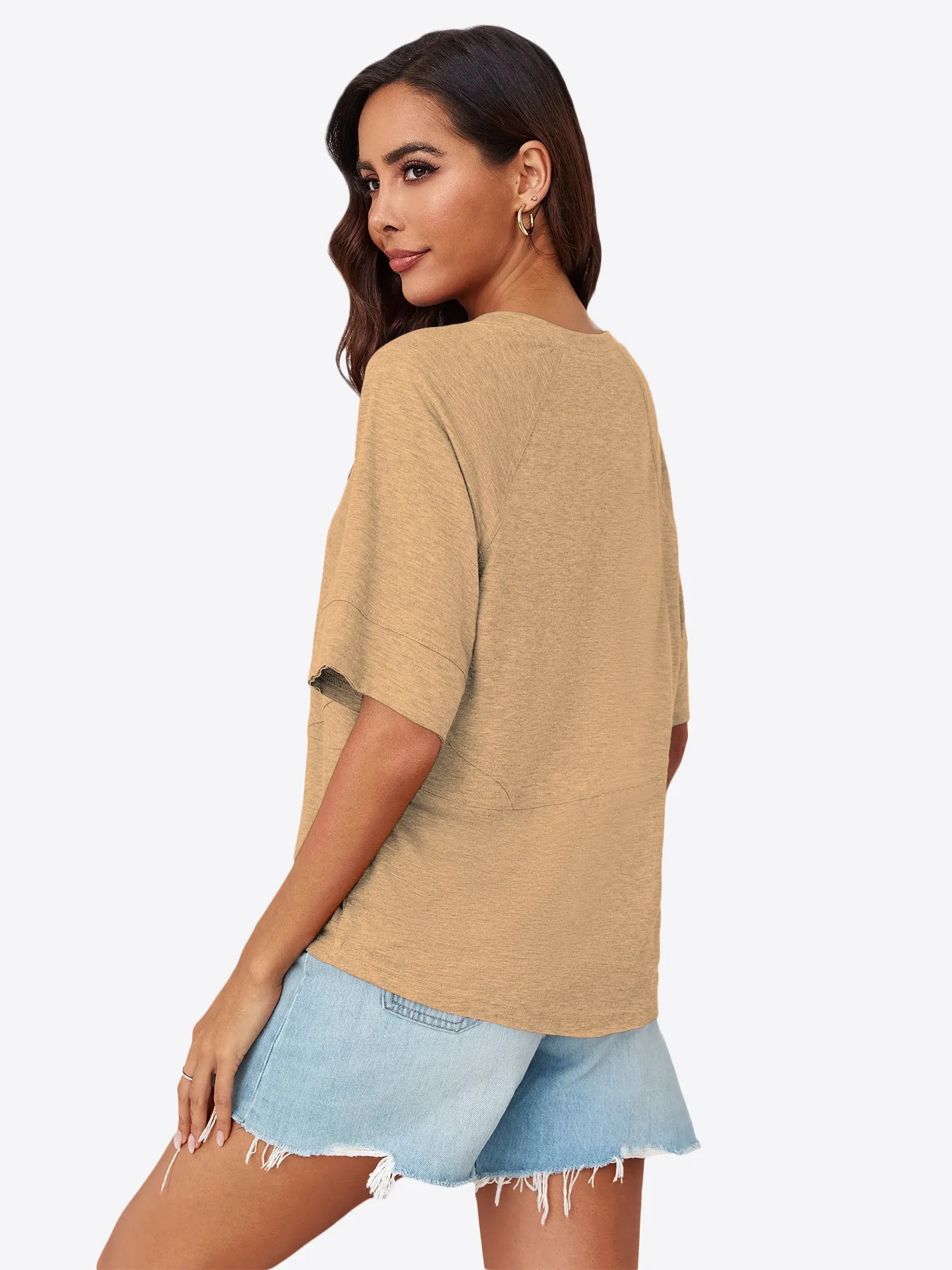 Tankaneo Women's Oversized 3/4 Sleeve Crewneck T-Shirt