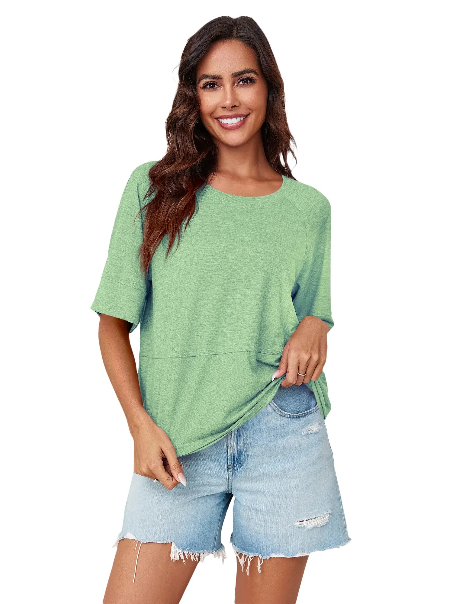 Tankaneo Women's Oversized 3/4 Sleeve Crewneck T-Shirt