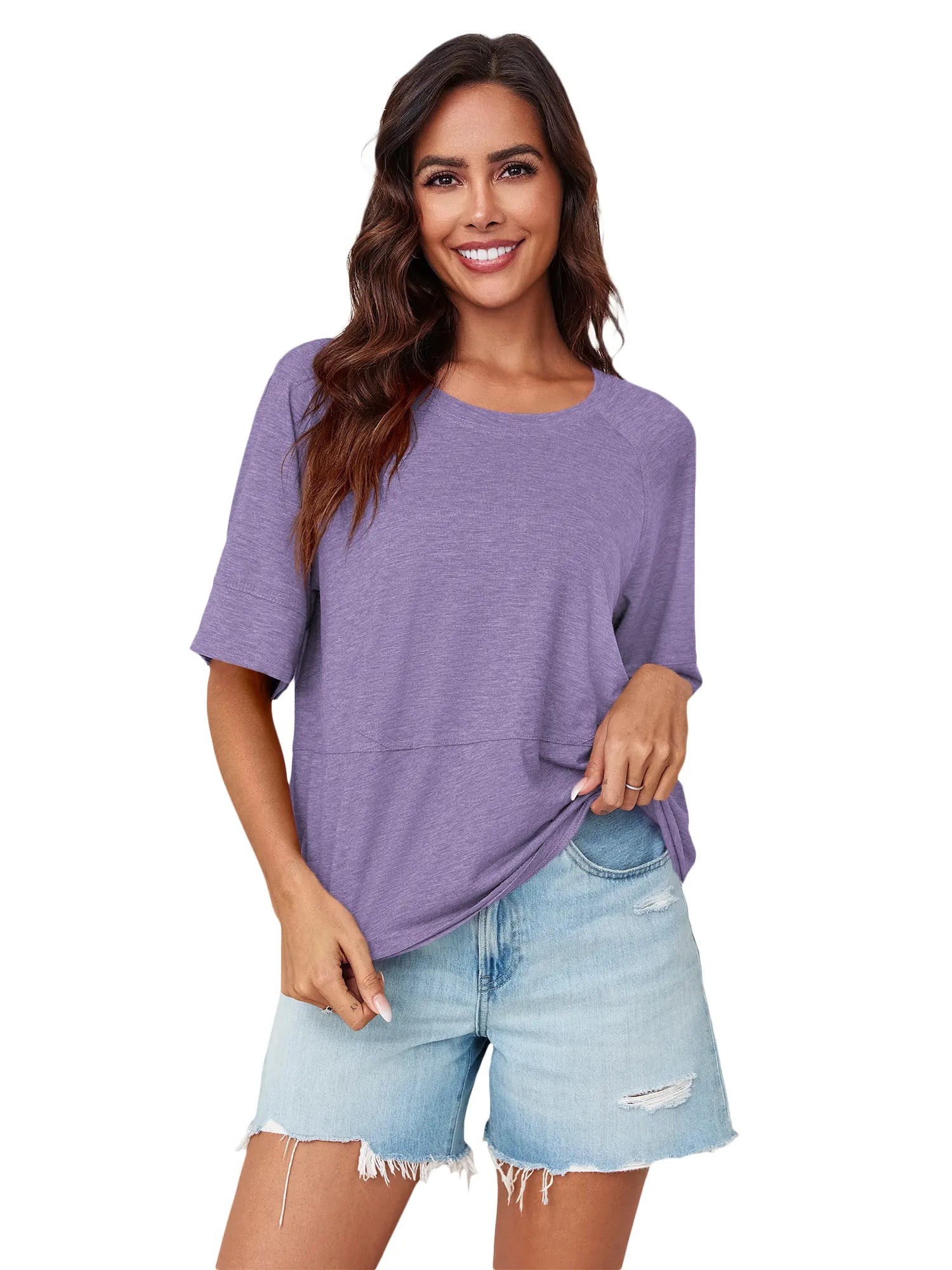Tankaneo Women's Oversized 3/4 Sleeve Crewneck T-Shirt