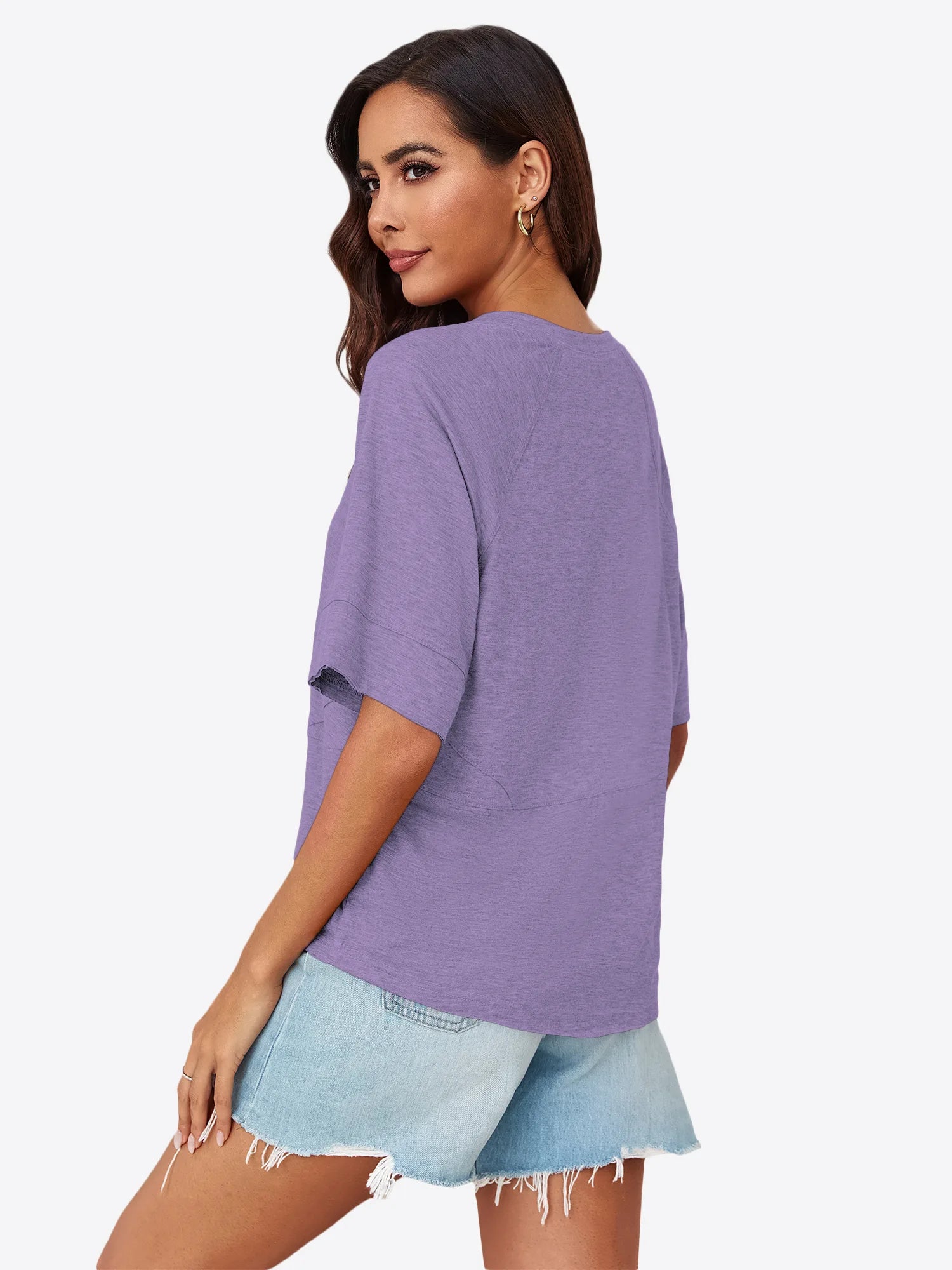 Tankaneo Women's Oversized 3/4 Sleeve Crewneck T-Shirt