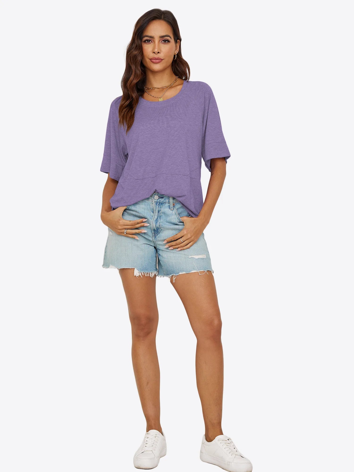Tankaneo Women's Oversized 3/4 Sleeve Crewneck T-Shirt