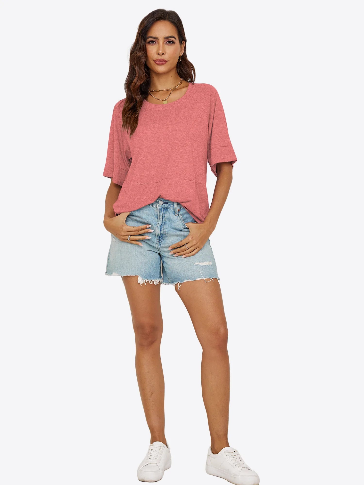 Tankaneo Women's Oversized 3/4 Sleeve Crewneck T-Shirt