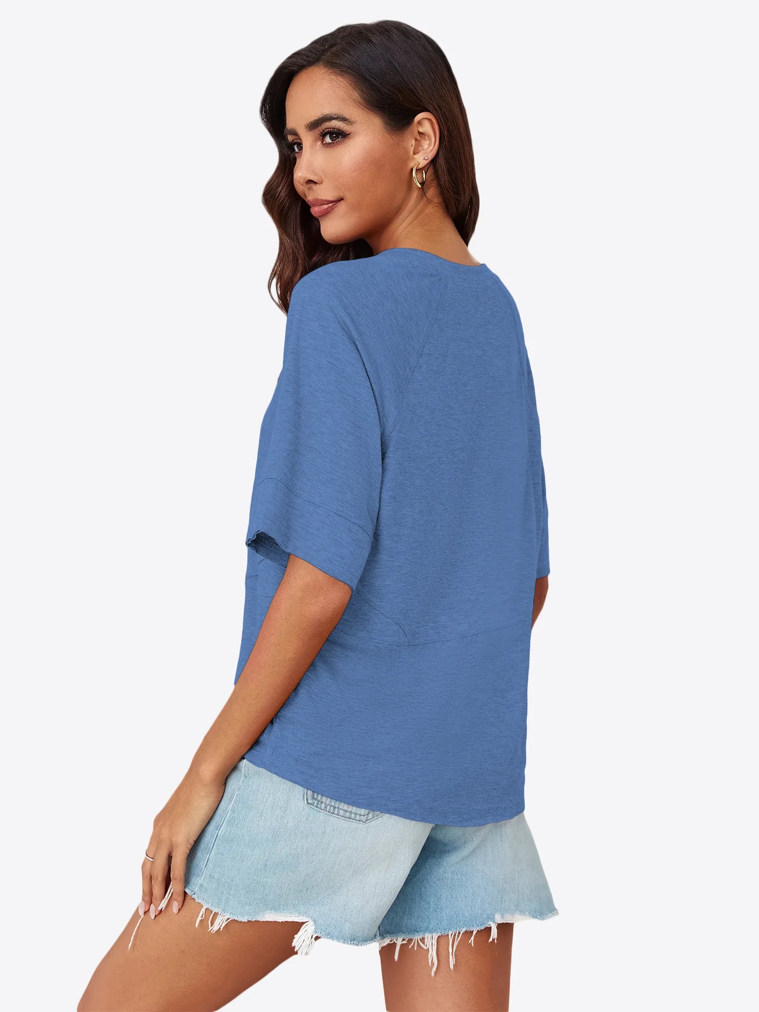 Tankaneo Women's Oversized 3/4 Sleeve Crewneck T-Shirt