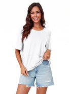 Tankaneo Women's Oversized 3/4 Sleeve Crewneck T-Shirt
