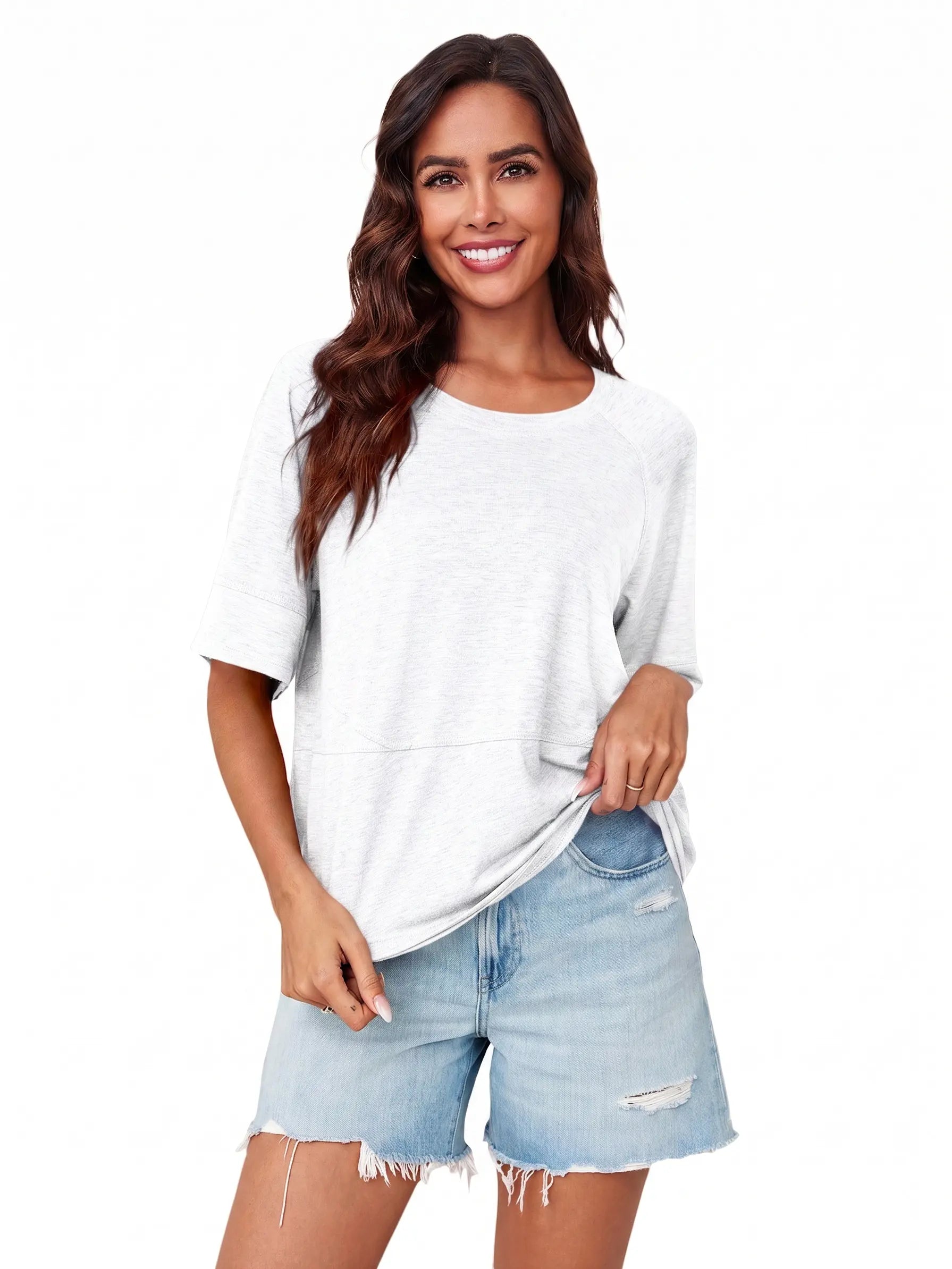 Tankaneo Women's Oversized 3/4 Sleeve Crewneck T-Shirt
