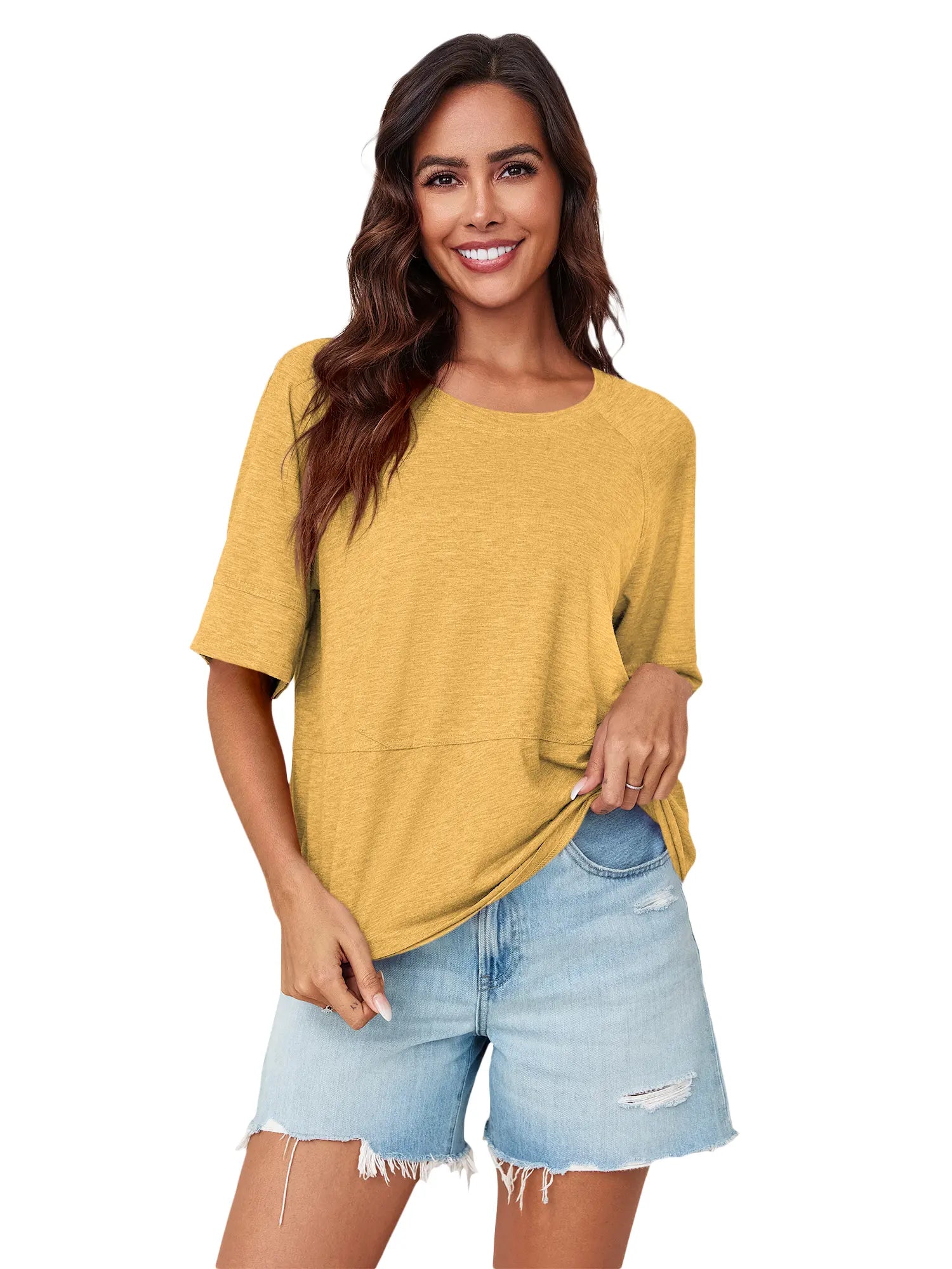 Tankaneo Women's Oversized 3/4 Sleeve Crewneck T-Shirt
