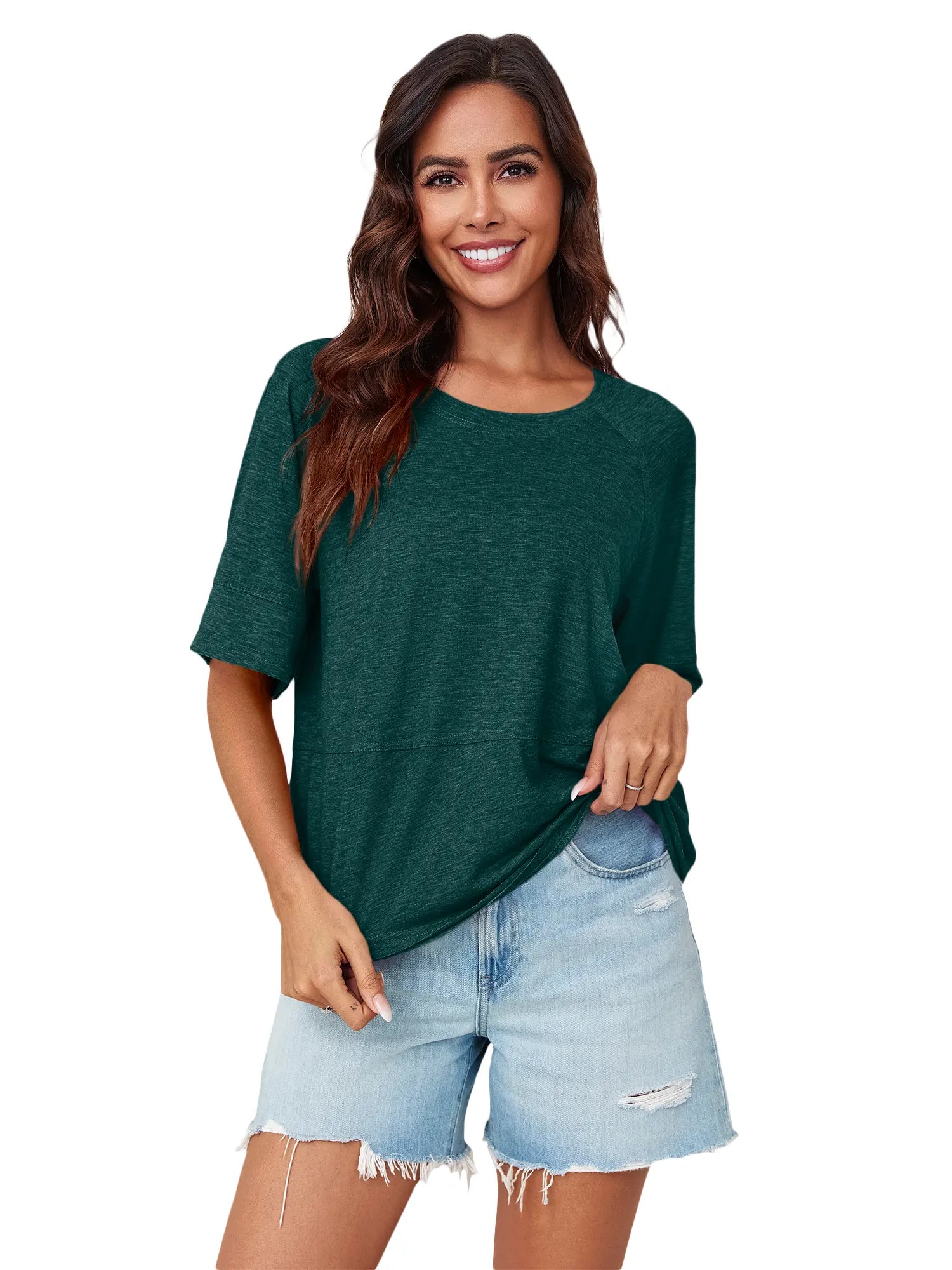 Tankaneo Women's Oversized 3/4 Sleeve Crewneck T-Shirt