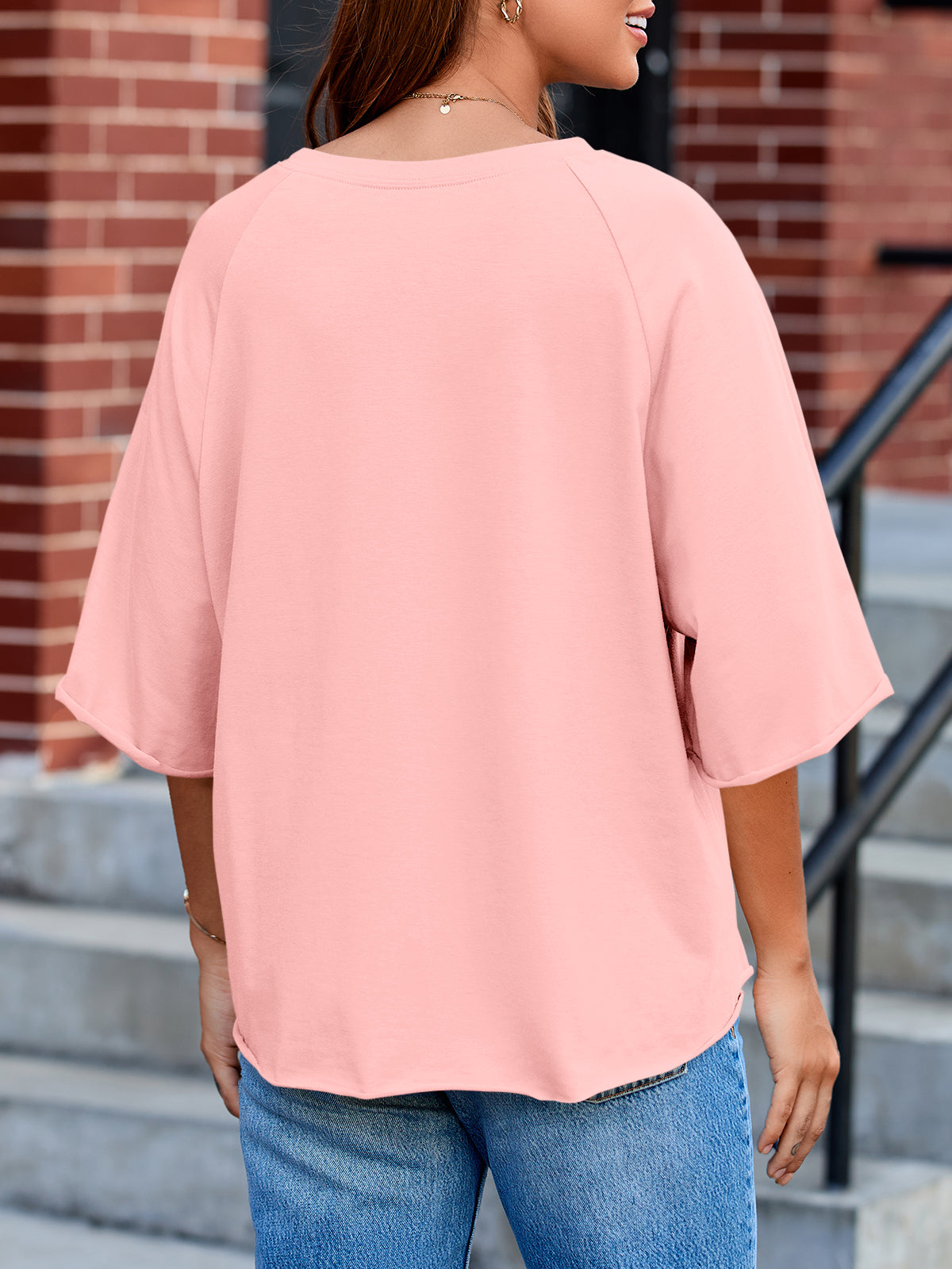 Tankaneo Womens Oversized Half Sleeve T-Shirts Trendy Casual Loose Fit Tops Summer Crew Neck Baggy Shirts