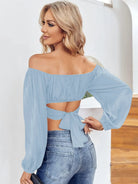 Tankaneo Women's Tie Back Off Shoulder Crop Top