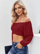 Tankaneo Women's Tie Back Off Shoulder Crop Top
