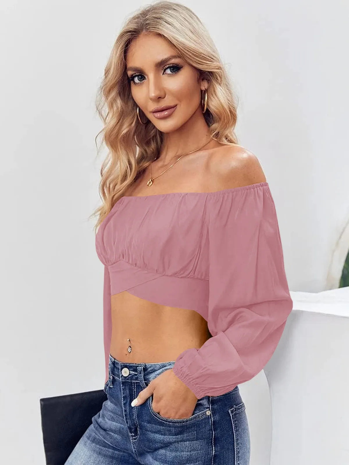 Tankaneo Women's Tie Back Off Shoulder Crop Top
