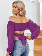 Tankaneo Women's Tie Back Off Shoulder Crop Top
