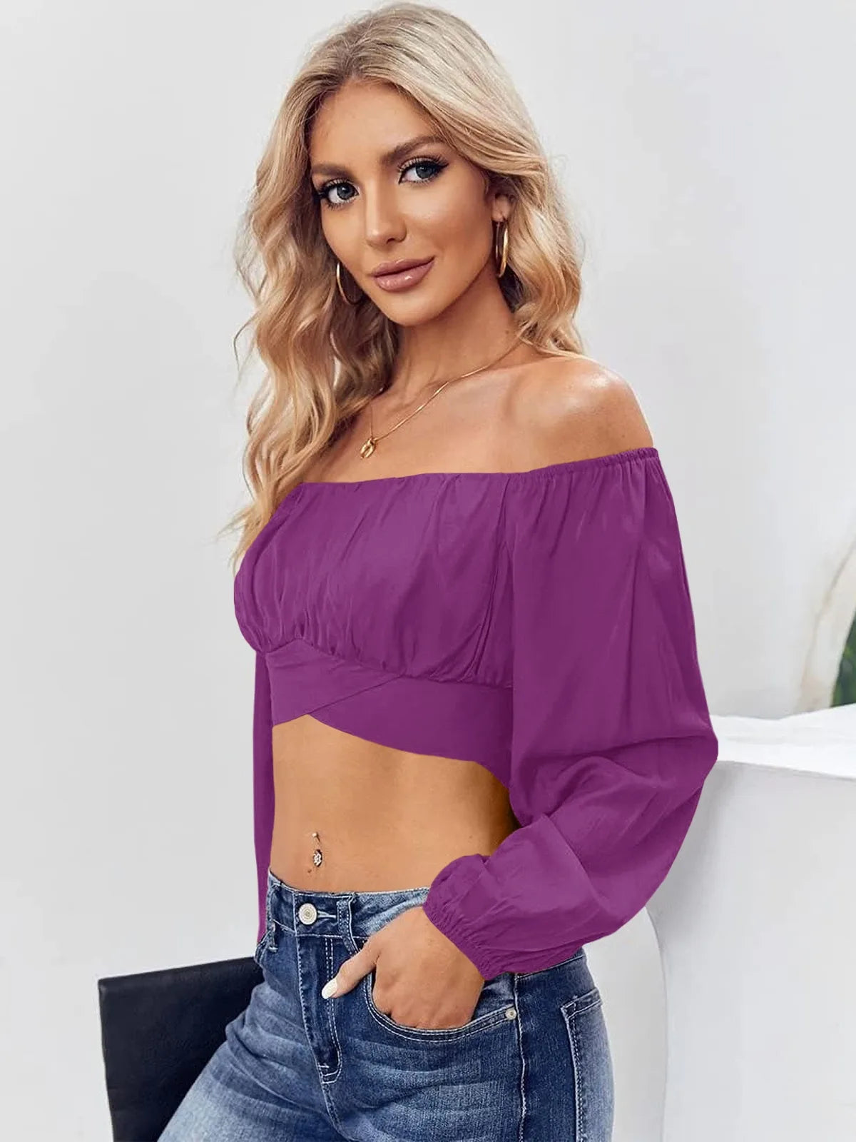 Tankaneo Women's Tie Back Off Shoulder Crop Top