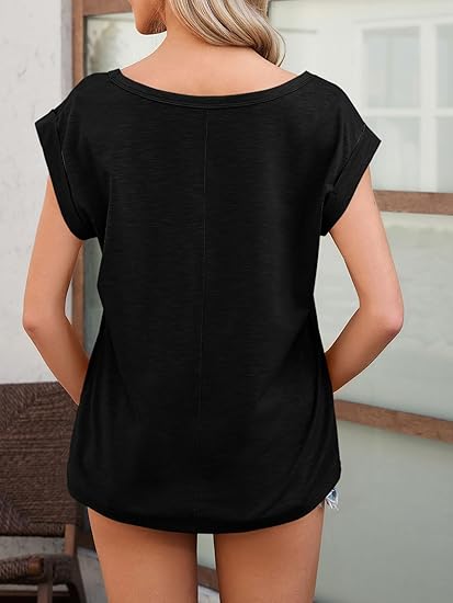 Tankaneo Womens Tank Tops Summer Casual Cap Sleeve T Shirt Loose Fit V Neck Tanks Basic Tees