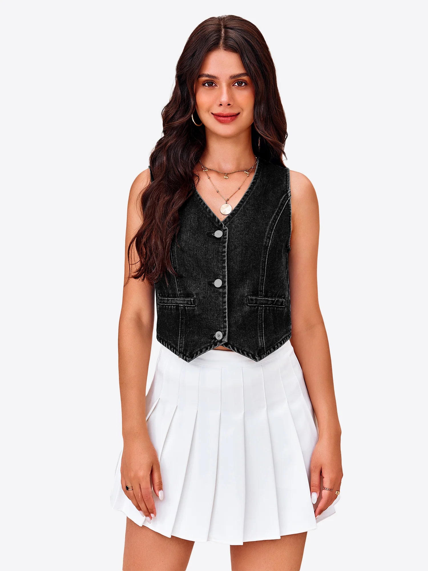 Tankaneo Women's V-Neck Denim Vest Top