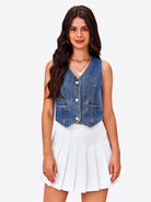 Tankaneo Women's V-Neck Denim Vest Top