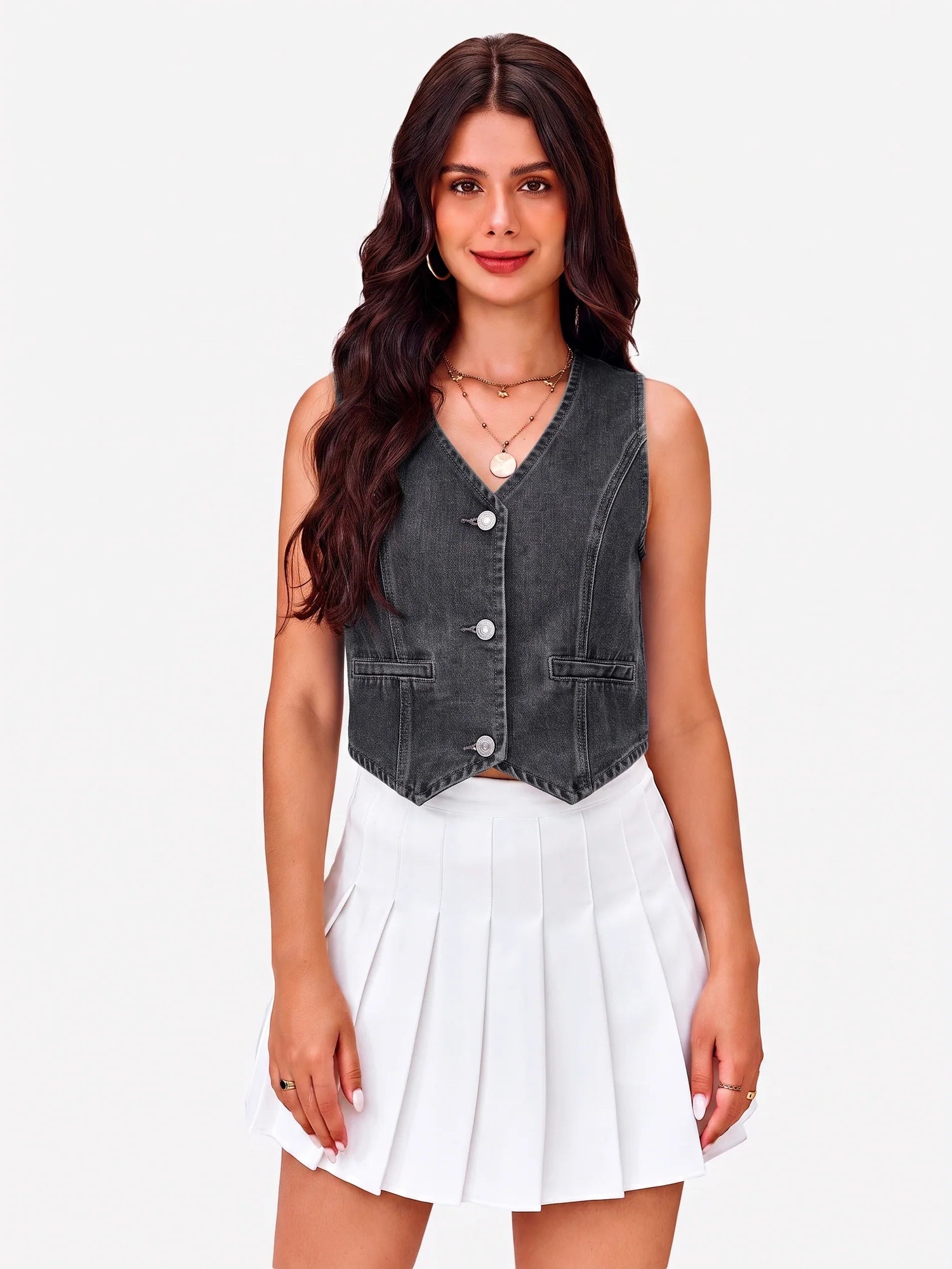 Tankaneo Women's V-Neck Denim Vest Top
