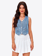 Tankaneo Women's V-Neck Denim Vest Top