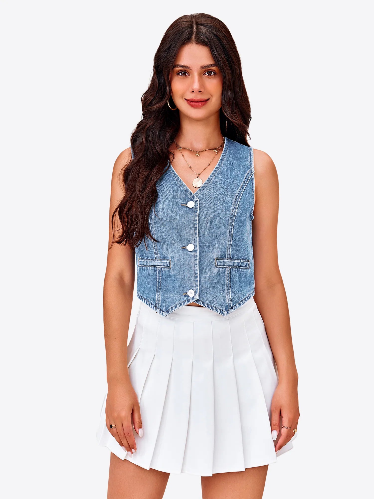 Tankaneo Women's V-Neck Denim Vest Top