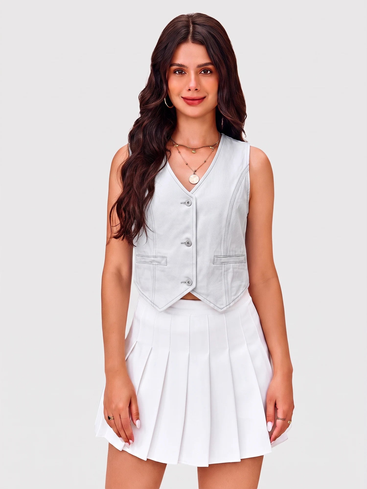 Tankaneo Women's V-Neck Denim Vest Top