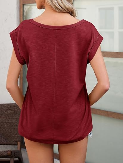 Tankaneo Womens Tank Tops Summer Casual Cap Sleeve T Shirt Loose Fit V Neck Tanks Basic Tees