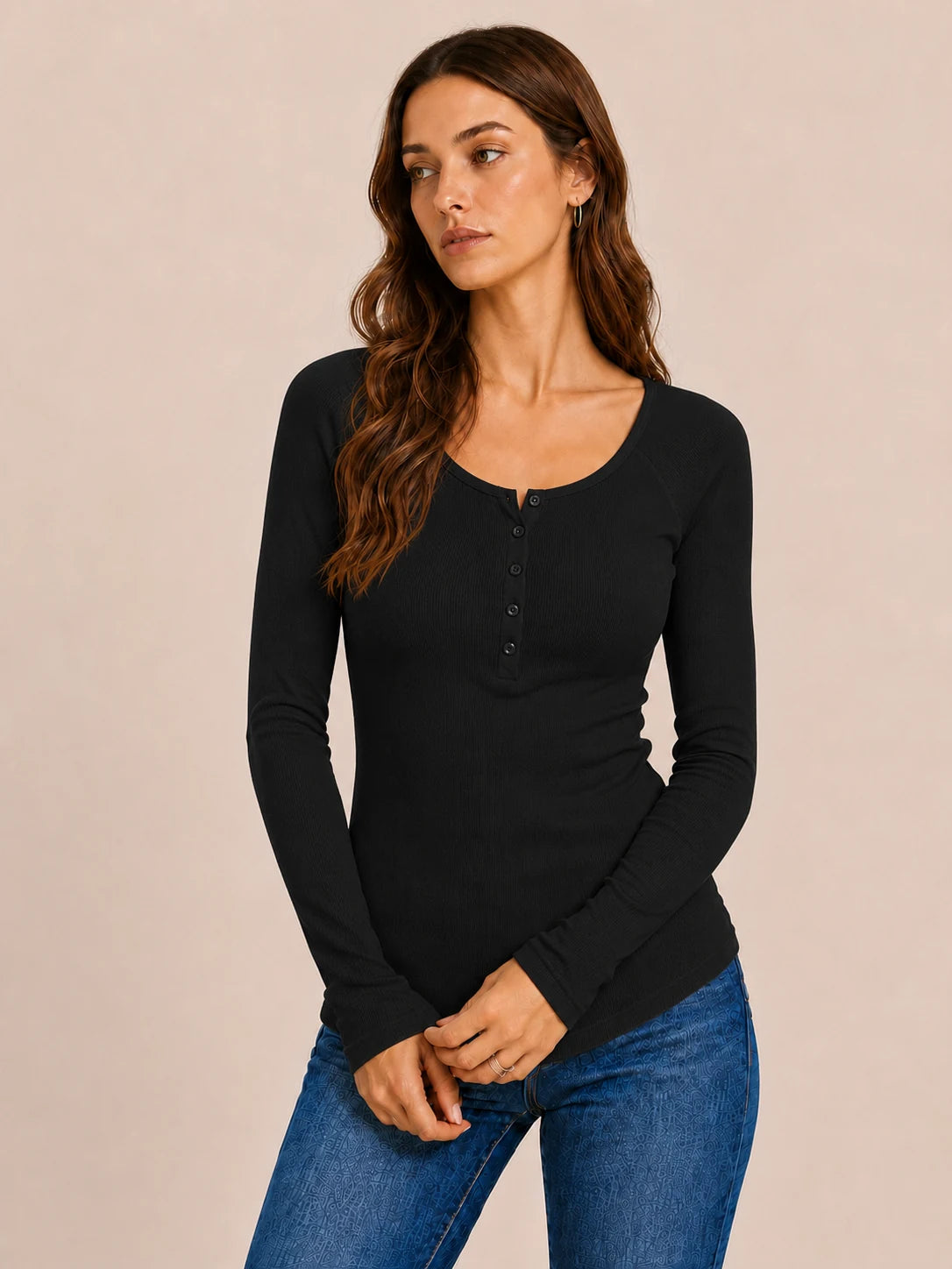 Tankaneo Women's Long Sleeve Henley Tunic Top