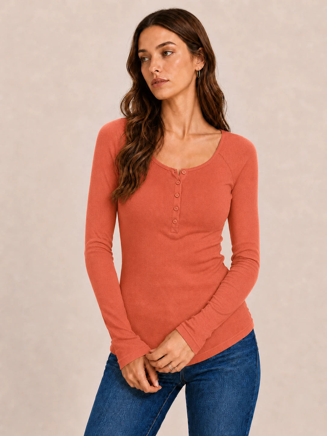 Tankaneo Women's Long Sleeve Henley Tunic Top
