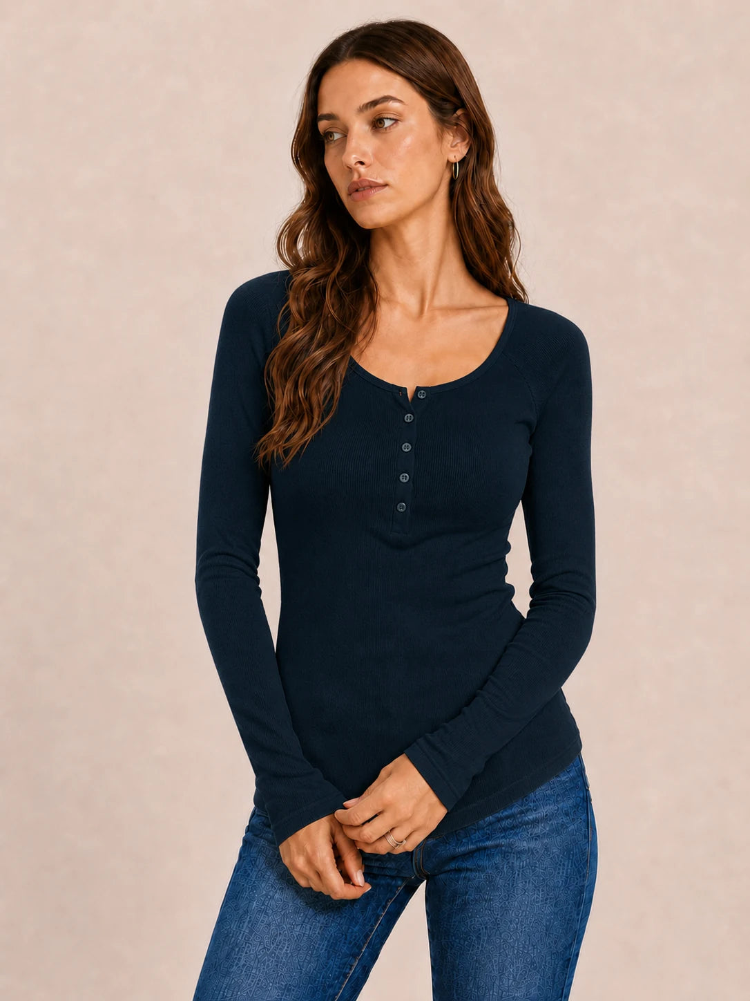 Tankaneo Women's Long Sleeve Henley Tunic Top
