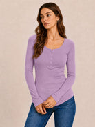 Tankaneo Women's Long Sleeve Henley Tunic Top
