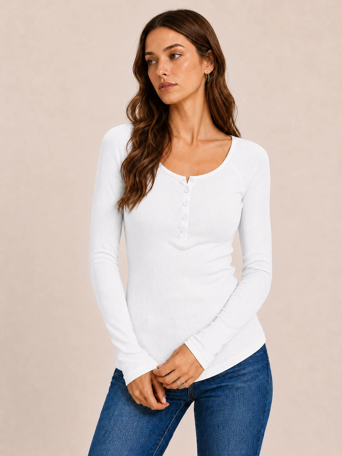 Tankaneo Women's Long Sleeve Henley Tunic Top