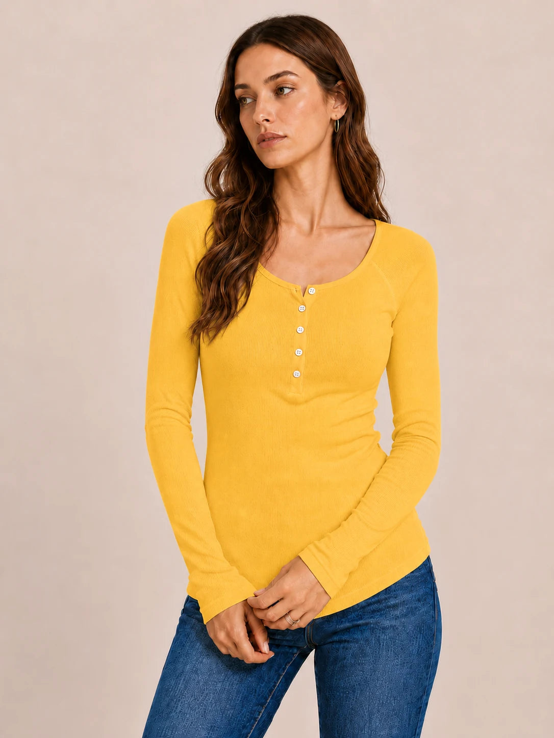 Tankaneo Women's Long Sleeve Henley Tunic Top