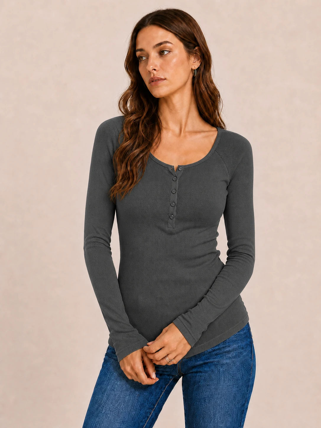 Tankaneo Women's Long Sleeve Henley Tunic Top
