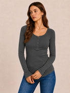 Tankaneo Women's Long Sleeve Henley Tunic Top