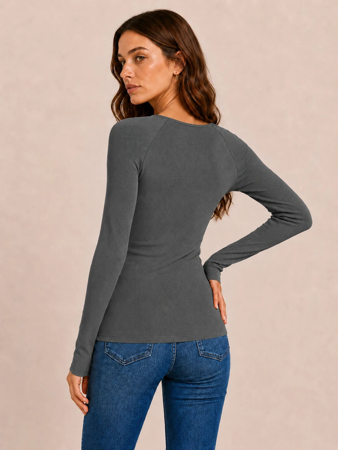 Tankaneo Women's Long Sleeve Henley Tunic Top