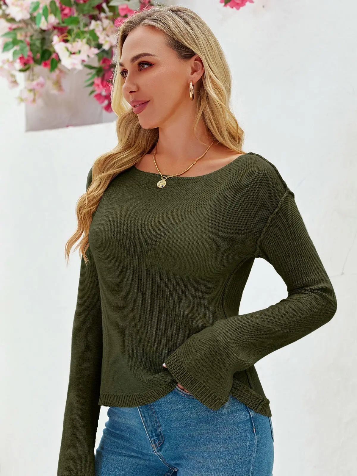 Tankaneo Women's Sheer Boat Neck Knit Top