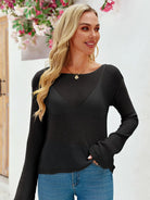 Tankaneo Women's Sheer Boat Neck Knit Top