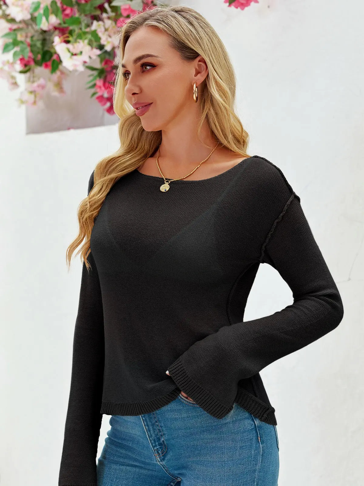 Tankaneo Women's Sheer Boat Neck Knit Top