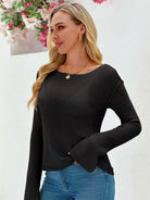 Tankaneo Women's Sheer Boat Neck Knit Top