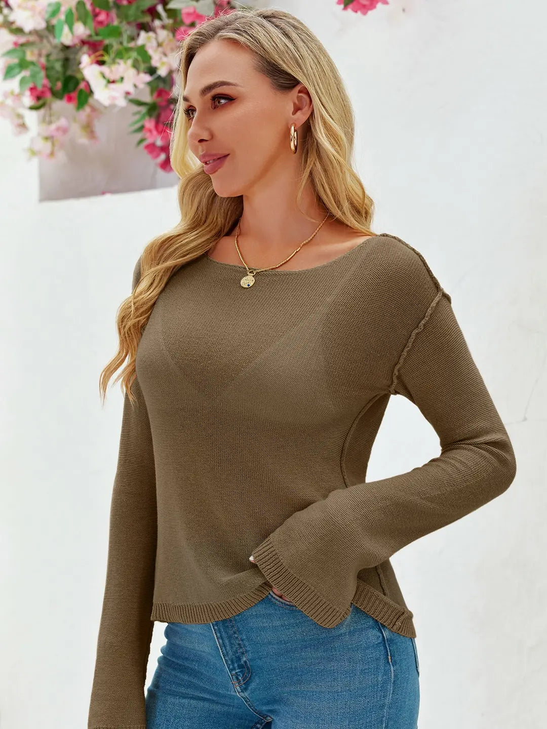 Tankaneo Women's Sheer Boat Neck Knit Top