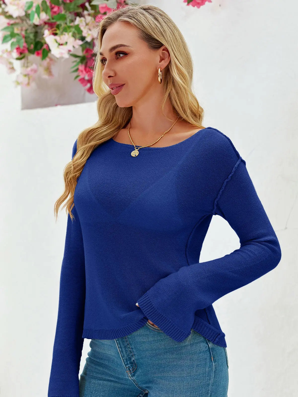 Tankaneo Women's Sheer Boat Neck Knit Top
