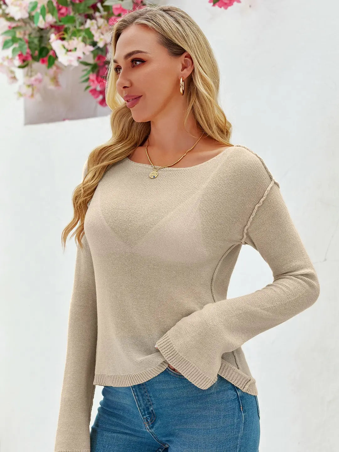 Tankaneo Women's Sheer Boat Neck Knit Top